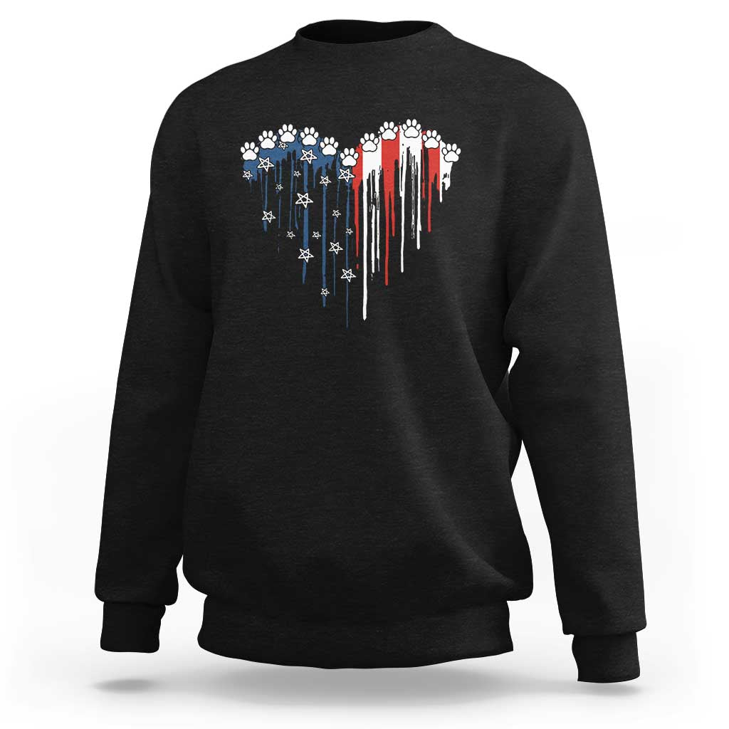 Patriotic Dog And Cat Paw American Flag Heart 4th Of July Sweatshirt - Wonder Print Shop