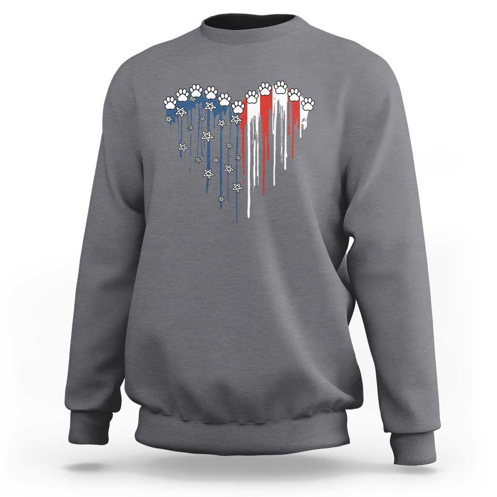 Patriotic Dog And Cat Paw American Flag Heart 4th Of July Sweatshirt - Wonder Print Shop
