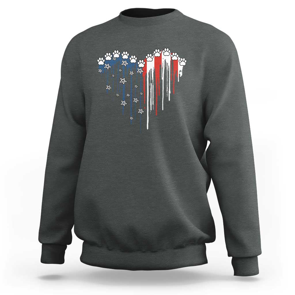 Patriotic Dog And Cat Paw American Flag Heart 4th Of July Sweatshirt - Wonder Print Shop
