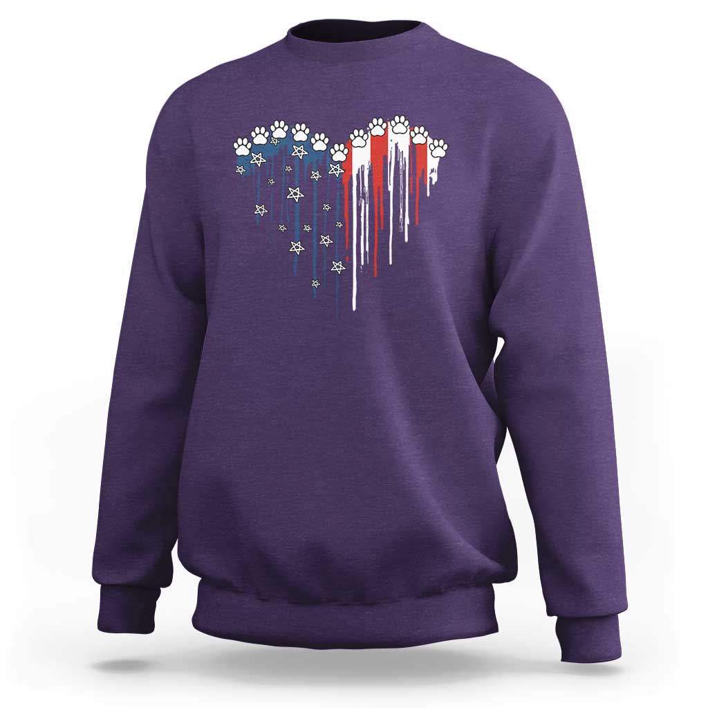Patriotic Dog And Cat Paw American Flag Heart 4th Of July Sweatshirt - Wonder Print Shop