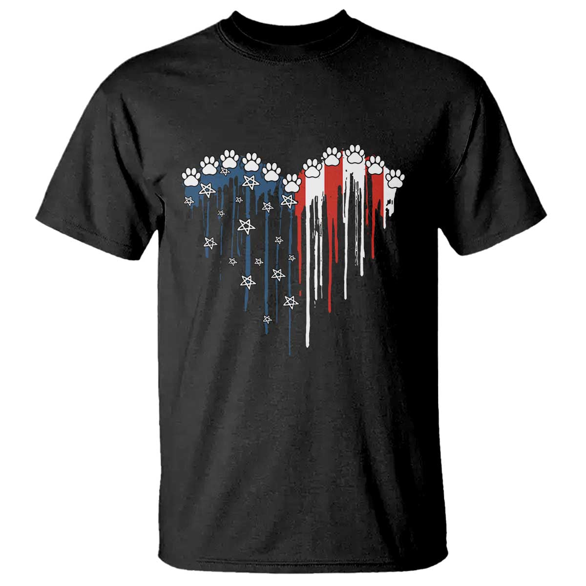 Patriotic Dog And Cat Paw American Flag Heart 4th Of July T Shirt - Wonder Print Shop