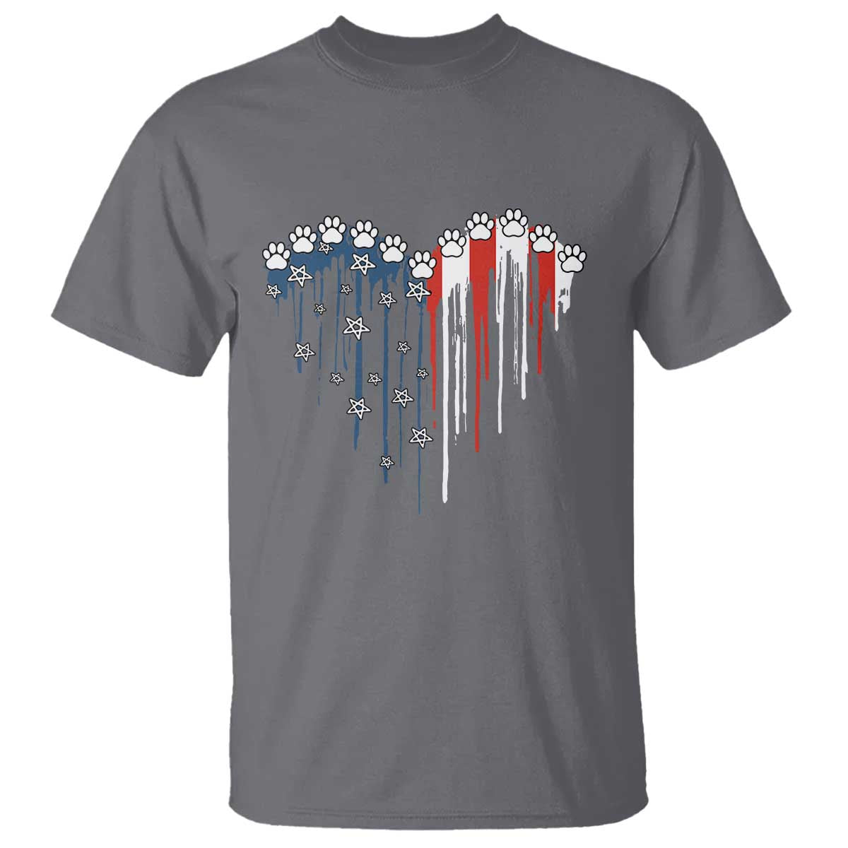 Patriotic Dog And Cat Paw American Flag Heart 4th Of July T Shirt - Wonder Print Shop