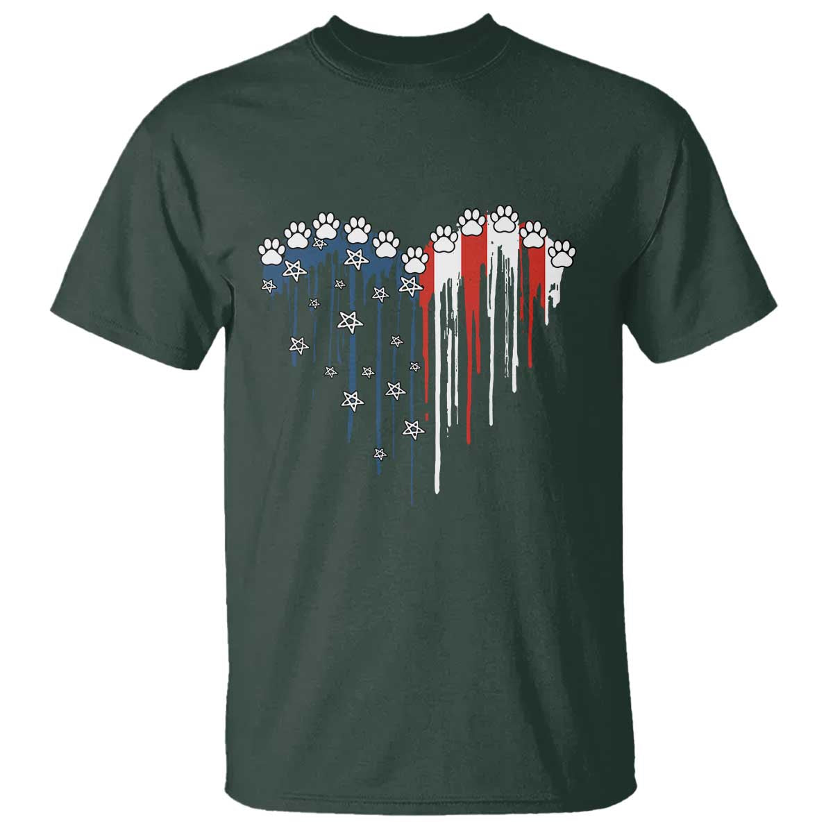 Patriotic Dog And Cat Paw American Flag Heart 4th Of July T Shirt - Wonder Print Shop