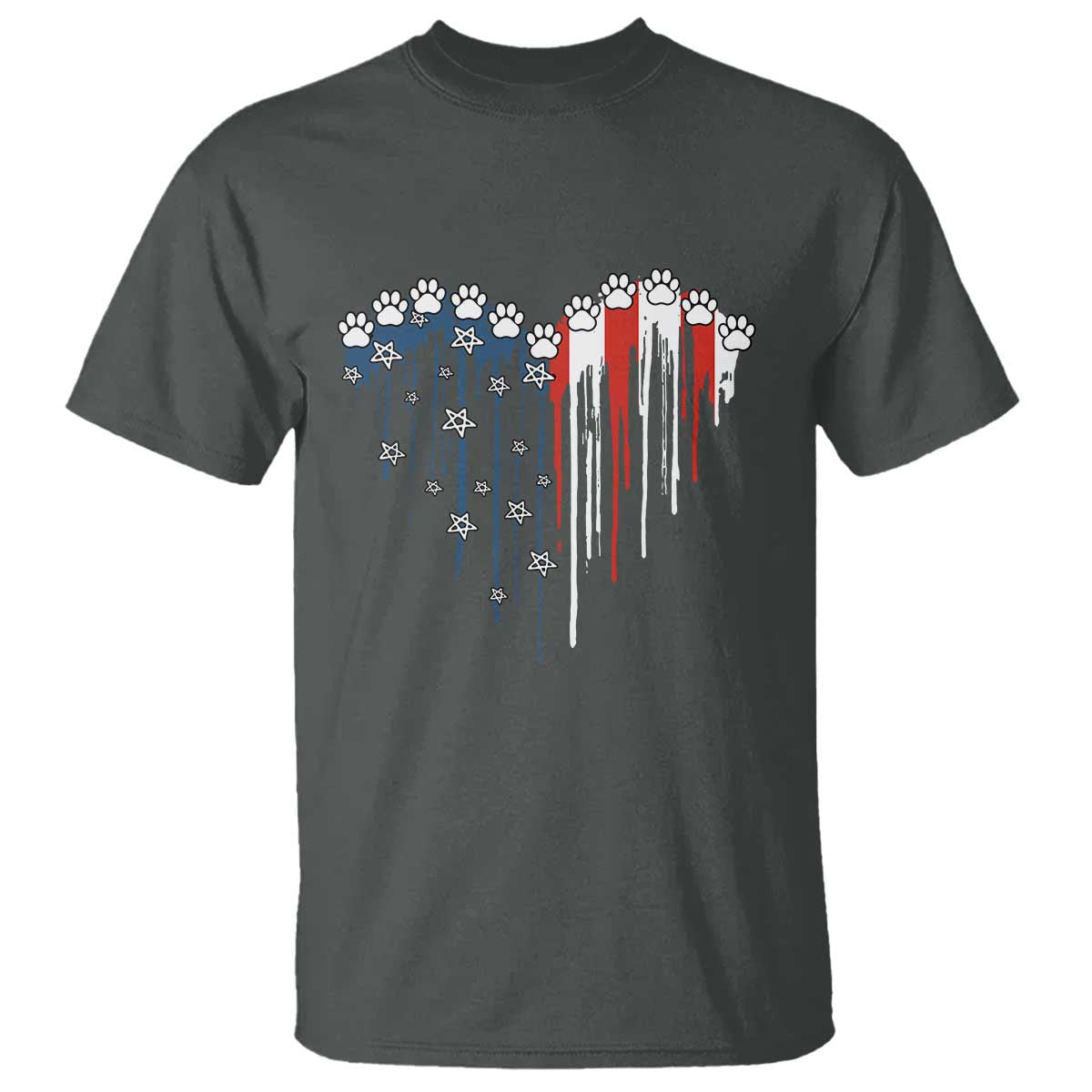 Patriotic Dog And Cat Paw American Flag Heart 4th Of July T Shirt - Wonder Print Shop