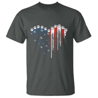 Patriotic Dog And Cat Paw American Flag Heart 4th Of July T Shirt - Wonder Print Shop