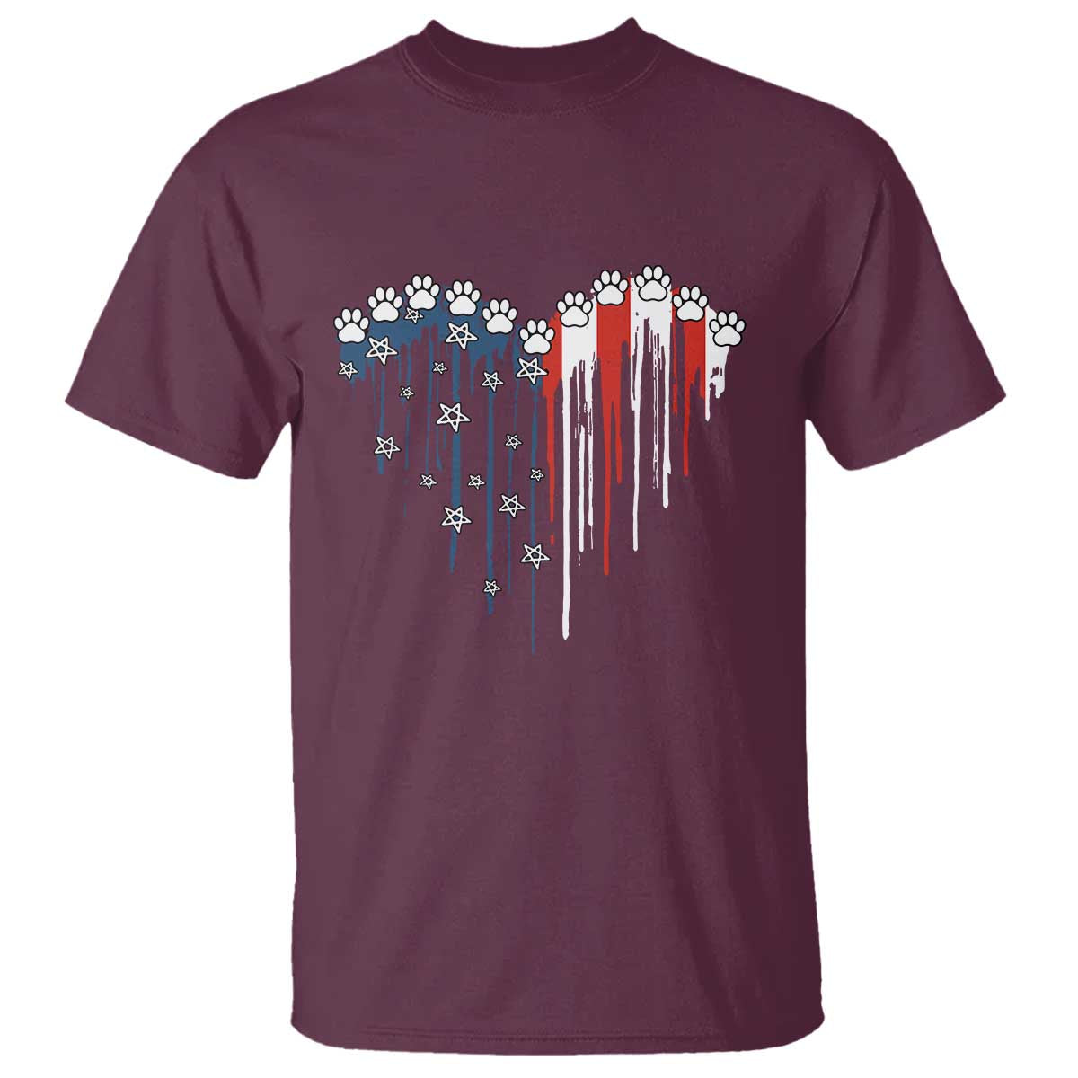 Patriotic Dog And Cat Paw American Flag Heart 4th Of July T Shirt - Wonder Print Shop