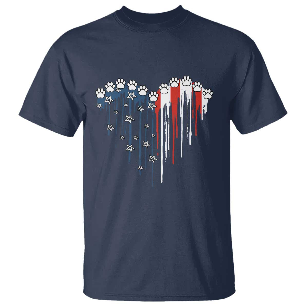 Patriotic Dog And Cat Paw American Flag Heart 4th Of July T Shirt - Wonder Print Shop