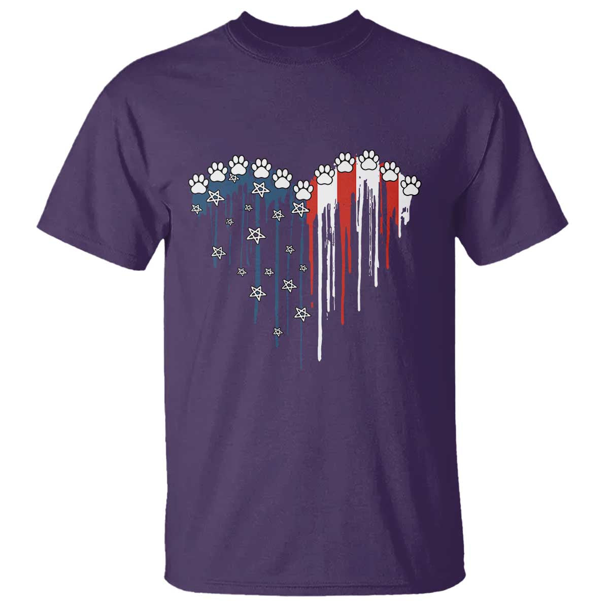 Patriotic Dog And Cat Paw American Flag Heart 4th Of July T Shirt - Wonder Print Shop