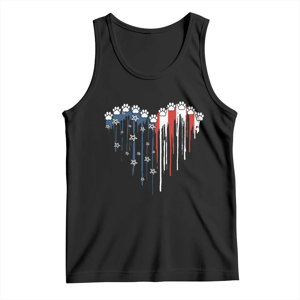 Patriotic Dog And Cat Paw American Flag Heart 4th Of July Tank Top - Wonder Print Shop