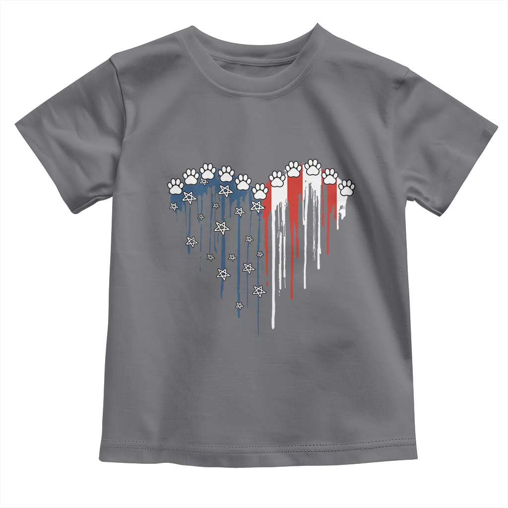 Patriotic Dog And Cat Paw American Flag Heart 4th Of July Toddler T Shirt - Wonder Print Shop