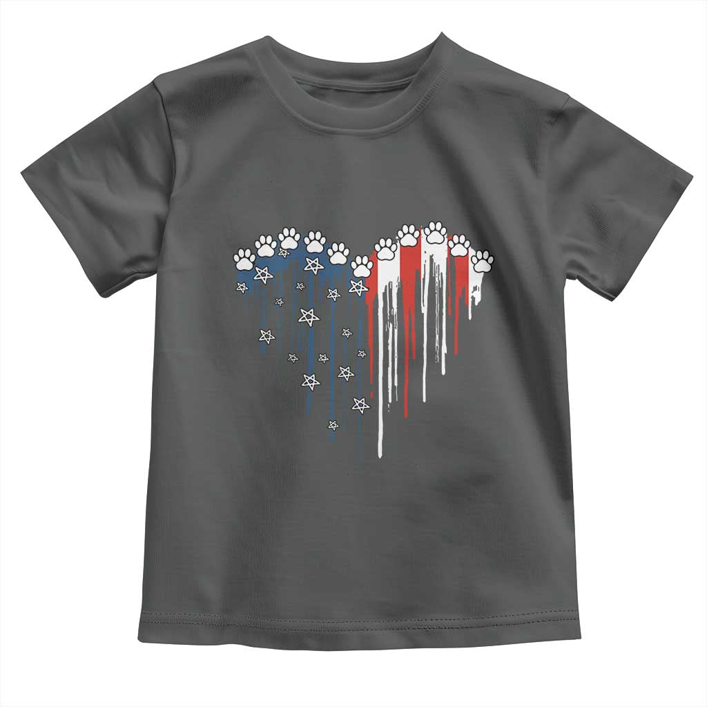 Patriotic Dog And Cat Paw American Flag Heart 4th Of July Toddler T Shirt - Wonder Print Shop