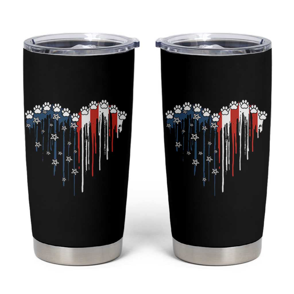 Patriotic Dog And Cat Paw American Flag Heart 4th Of July Tumbler Cup - Wonder Print Shop