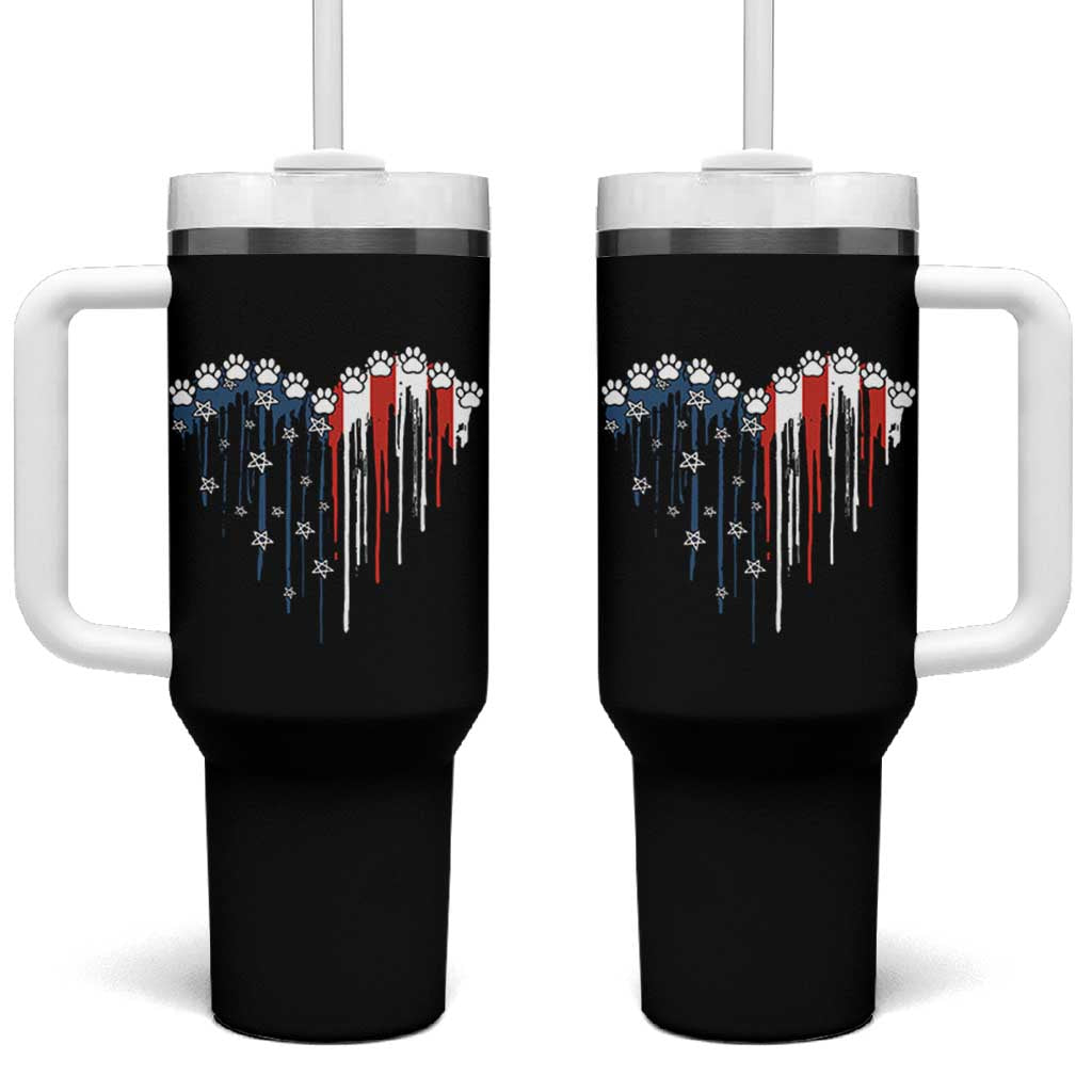 Patriotic Dog And Cat Paw American Flag Heart 4th Of July Tumbler With Handle - Wonder Print Shop
