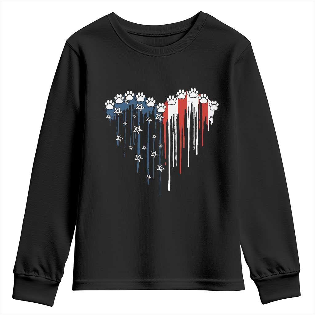 Patriotic Dog And Cat Paw American Flag Heart 4th Of July Youth Sweatshirt - Wonder Print Shop