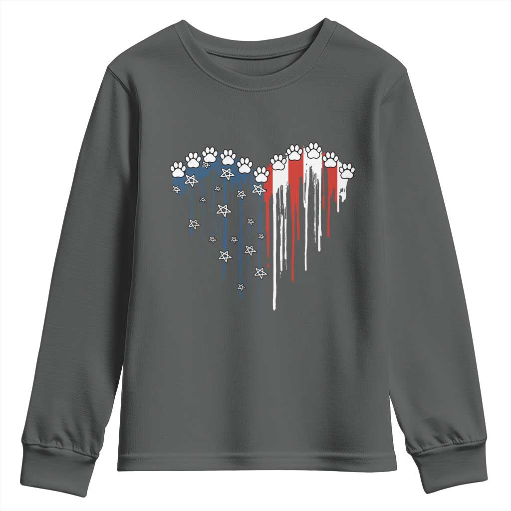Patriotic Dog And Cat Paw American Flag Heart 4th Of July Youth Sweatshirt - Wonder Print Shop
