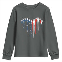 Patriotic Dog And Cat Paw American Flag Heart 4th Of July Youth Sweatshirt - Wonder Print Shop