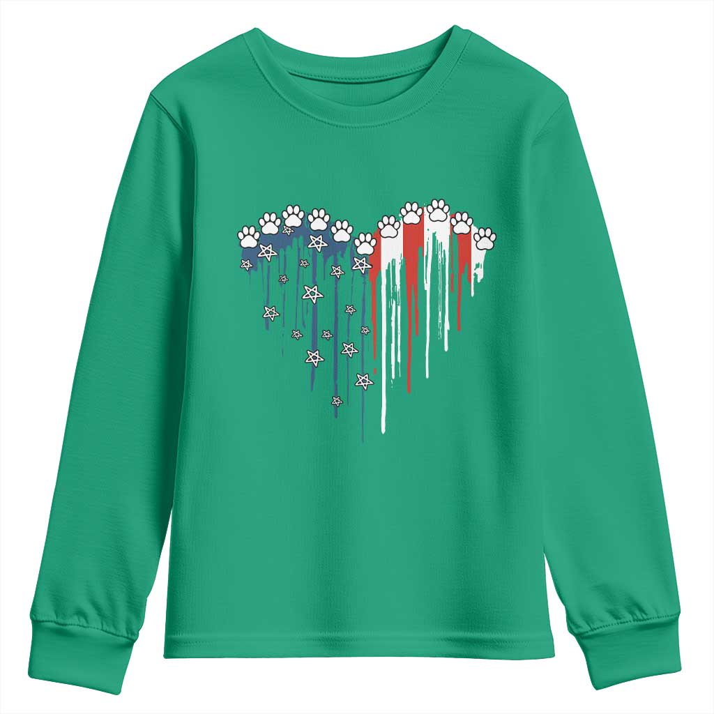 Patriotic Dog And Cat Paw American Flag Heart 4th Of July Youth Sweatshirt - Wonder Print Shop