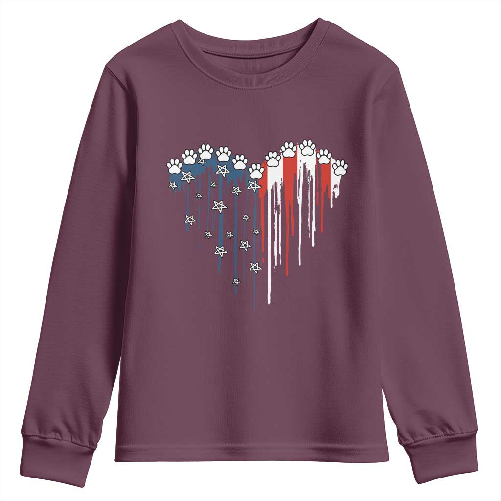 Patriotic Dog And Cat Paw American Flag Heart 4th Of July Youth Sweatshirt - Wonder Print Shop
