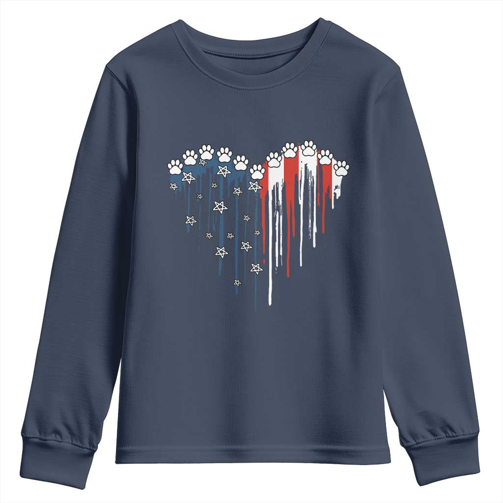 Patriotic Dog And Cat Paw American Flag Heart 4th Of July Youth Sweatshirt - Wonder Print Shop