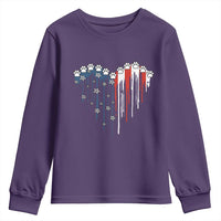 Patriotic Dog And Cat Paw American Flag Heart 4th Of July Youth Sweatshirt - Wonder Print Shop