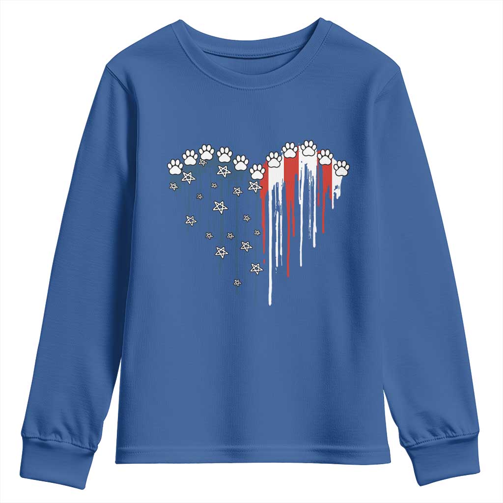 Patriotic Dog And Cat Paw American Flag Heart 4th Of July Youth Sweatshirt - Wonder Print Shop