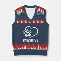 Funny Stay Pawsitive V-Neck Knit Sweater Vest Cat Dog Lover Positive Vibes - Wonder Print Shop