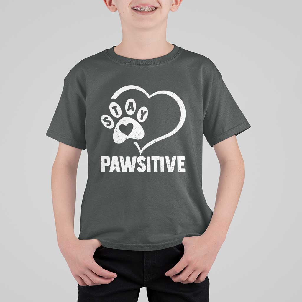Funny Stay Pawsitive T Shirt For Kid Cat Dog Lover Positive Vibes - Wonder Print Shop