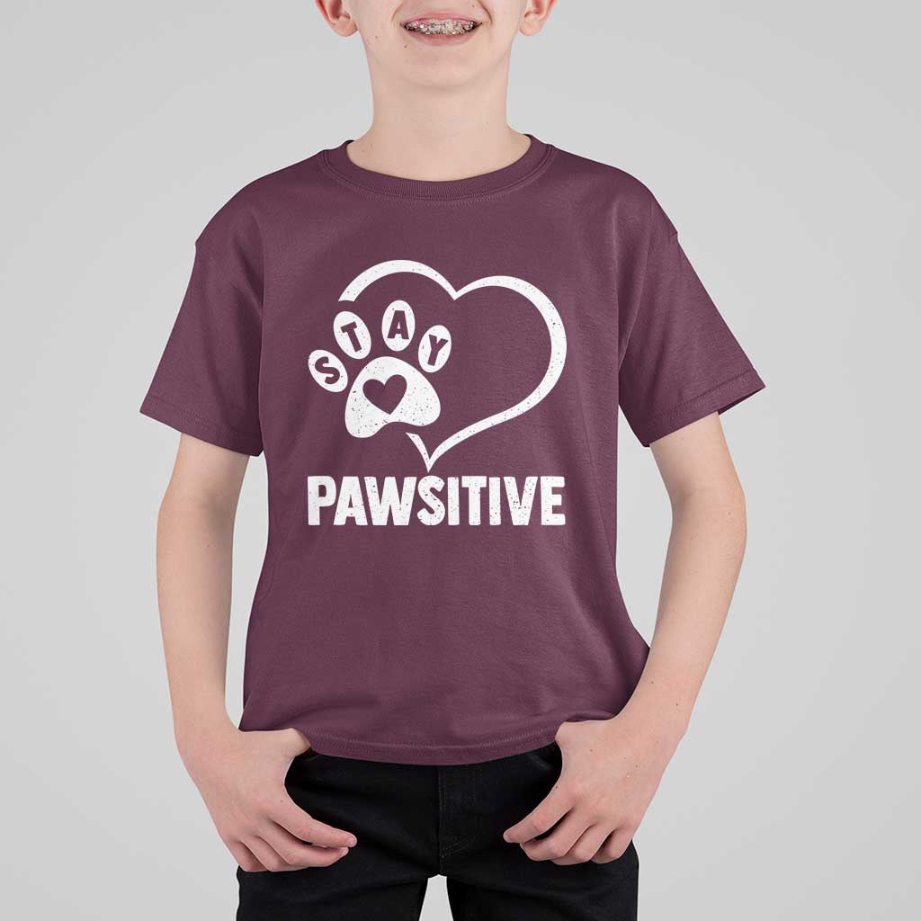 Funny Stay Pawsitive T Shirt For Kid Cat Dog Lover Positive Vibes - Wonder Print Shop