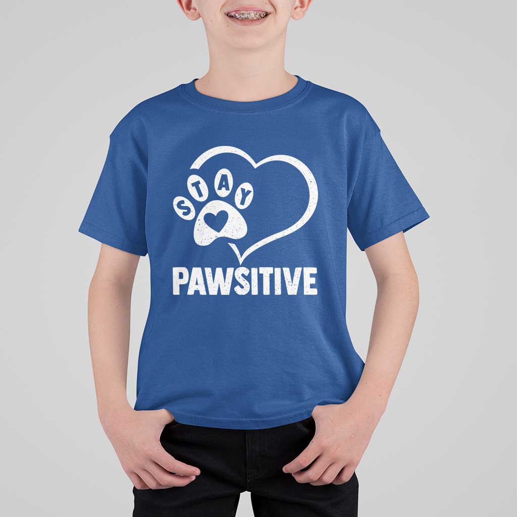 Funny Stay Pawsitive T Shirt For Kid Cat Dog Lover Positive Vibes - Wonder Print Shop