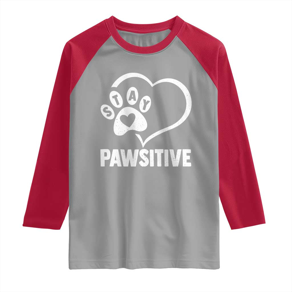 Funny Stay Pawsitive Raglan Shirt Cat Dog Lover Positive Vibes - Wonder Print Shop