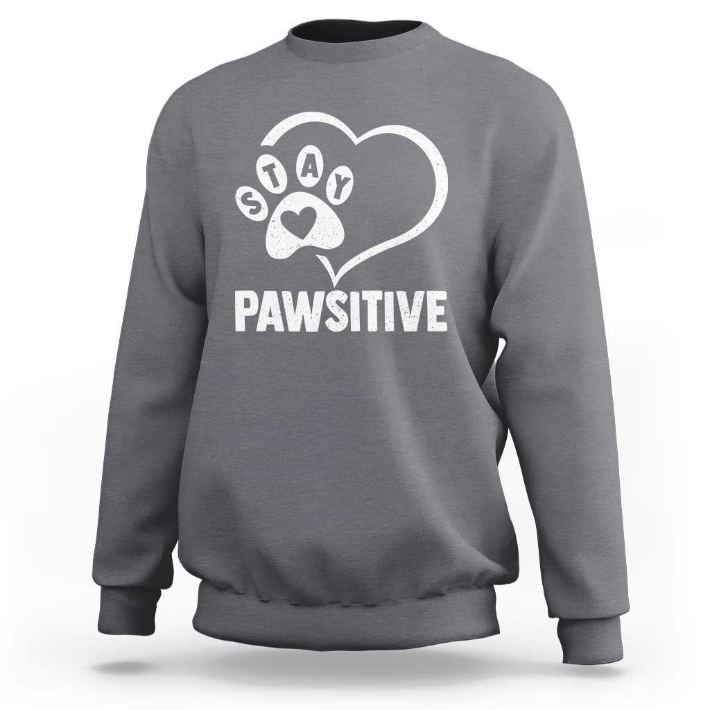 Funny Stay Pawsitive Sweatshirt Cat Dog Lover Positive Vibes - Wonder Print Shop