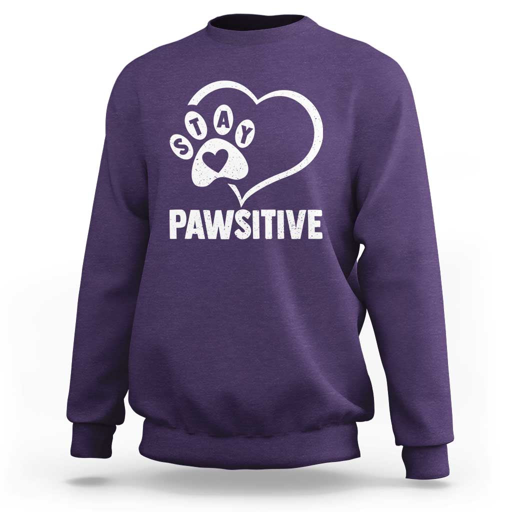 Funny Stay Pawsitive Sweatshirt Cat Dog Lover Positive Vibes - Wonder Print Shop