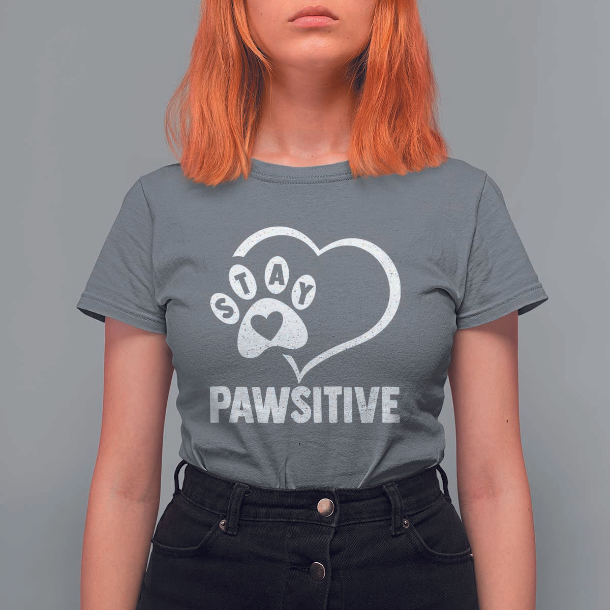 Funny Stay Pawsitive T Shirt For Women Cat Dog Lover Positive Vibes - Wonder Print Shop