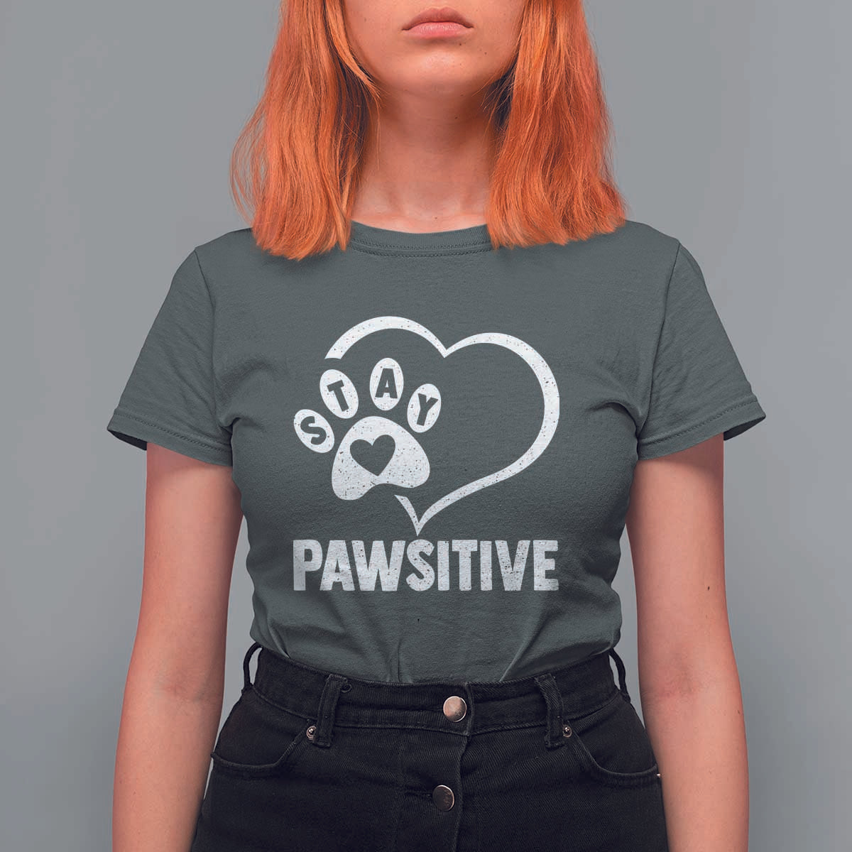 Funny Stay Pawsitive T Shirt For Women Cat Dog Lover Positive Vibes - Wonder Print Shop