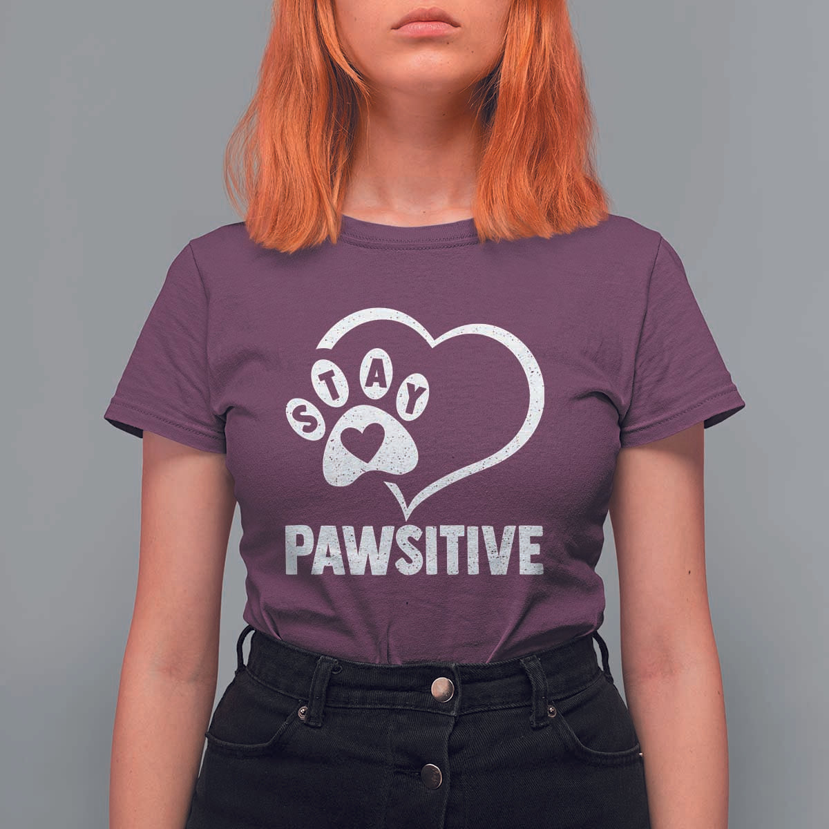 Funny Stay Pawsitive T Shirt For Women Cat Dog Lover Positive Vibes - Wonder Print Shop