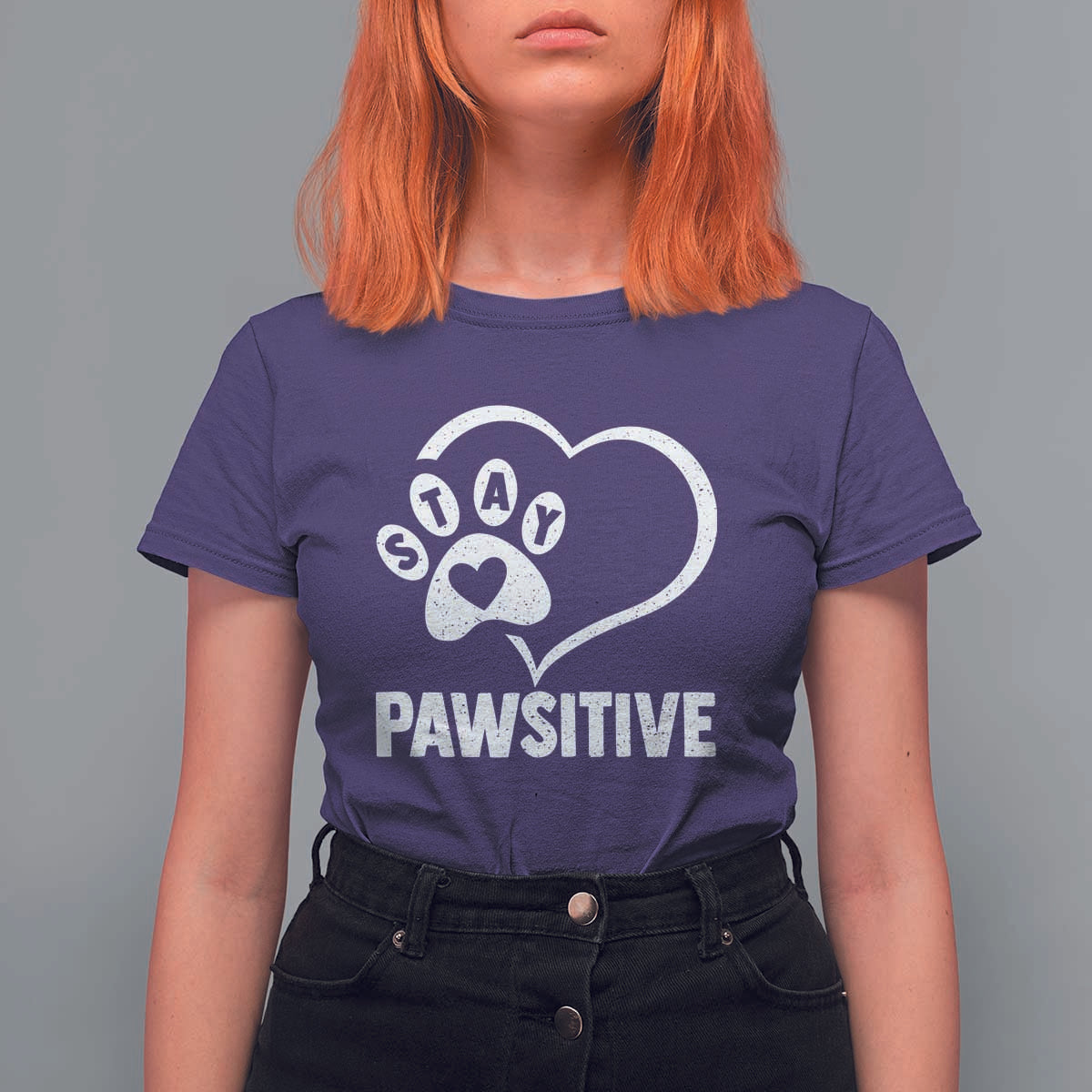 Funny Stay Pawsitive T Shirt For Women Cat Dog Lover Positive Vibes - Wonder Print Shop
