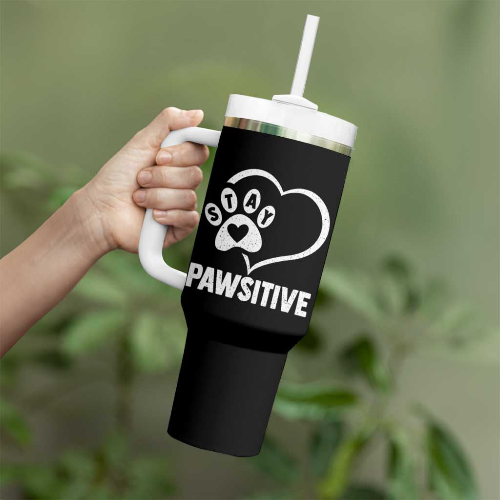 Funny Stay Pawsitive Tumbler With Handle Cat Dog Lover Positive Vibes - Wonder Print Shop