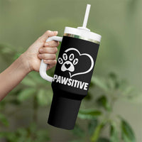 Funny Stay Pawsitive Tumbler With Handle Cat Dog Lover Positive Vibes - Wonder Print Shop