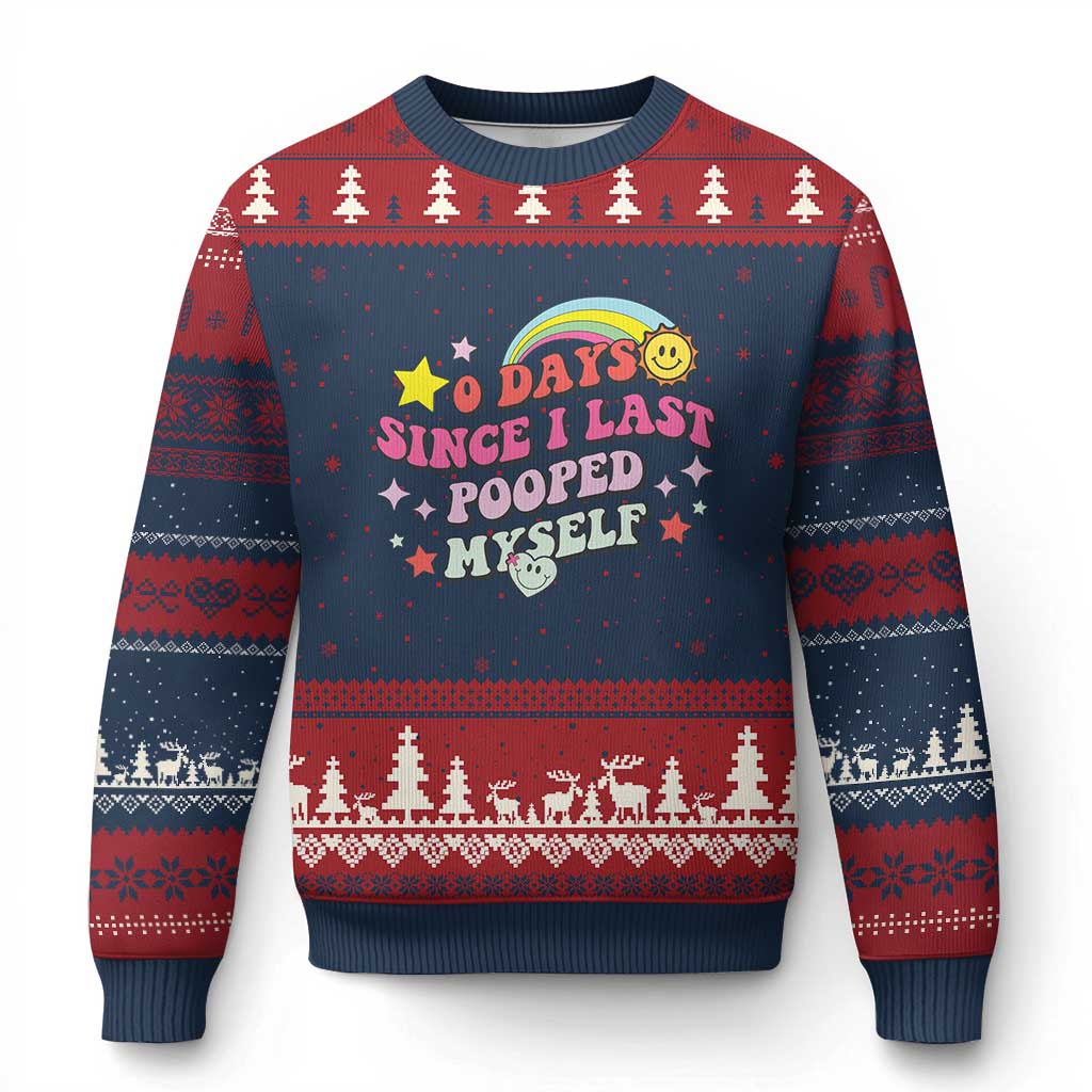 Funny 0 Days Since I Last Pooped Myself Ugly Christmas Sweater Joke Meme Gag - Wonder Print Shop