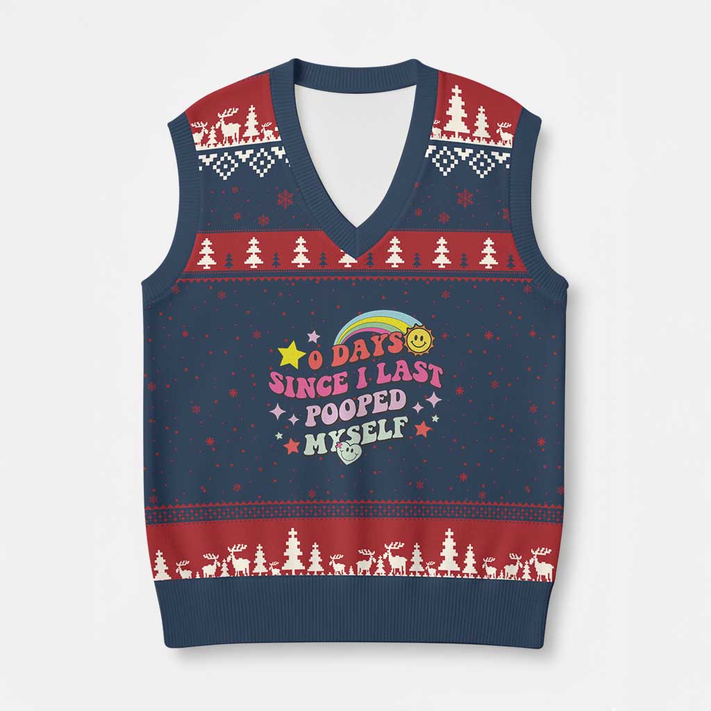 Funny 0 Days Since I Last Pooped Myself V-Neck Knit Sweater Vest Joke Meme Gag - Wonder Print Shop