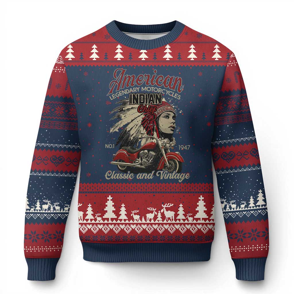 American Legendary Motorcycle Indian Chief Ugly Christmas Sweater Classic And Vintage Bikers - Wonder Print Shop