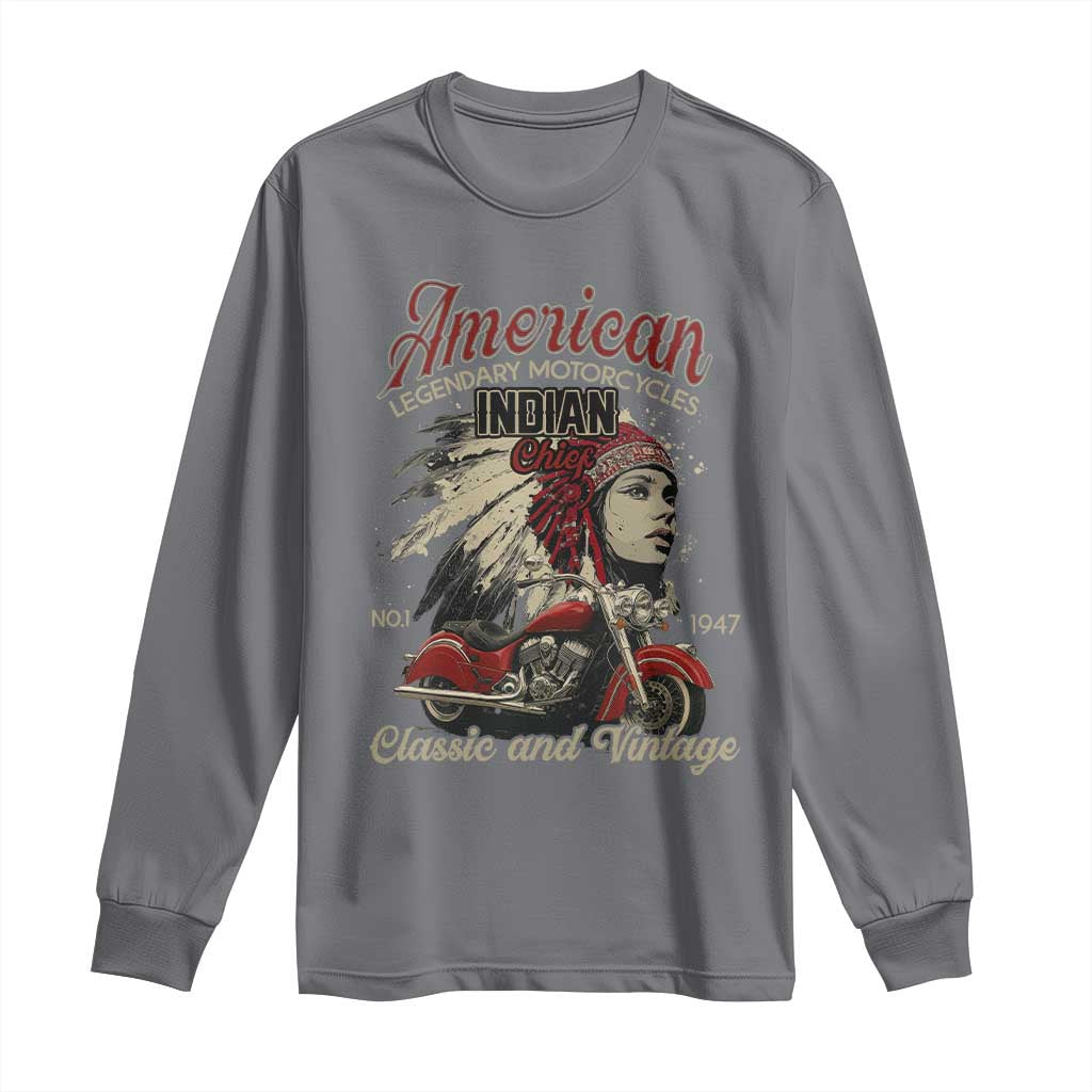 American Legendary Motorcycle Indian Chief Long Sleeve Shirt Classic And Vintage Bikers - Wonder Print Shop