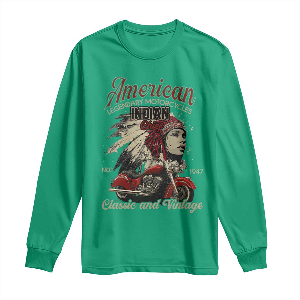American Legendary Motorcycle Indian Chief Long Sleeve Shirt Classic And Vintage Bikers - Wonder Print Shop