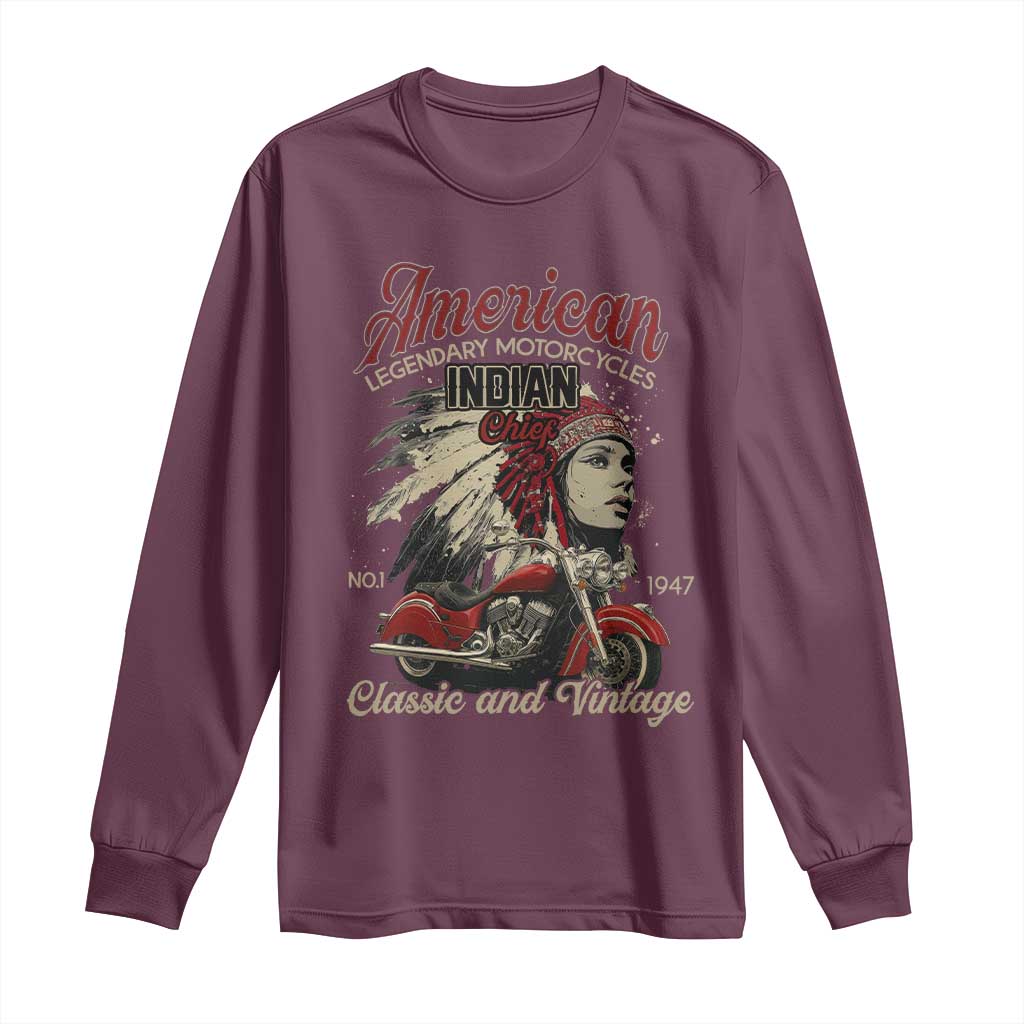 American Legendary Motorcycle Indian Chief Long Sleeve Shirt Classic And Vintage Bikers - Wonder Print Shop
