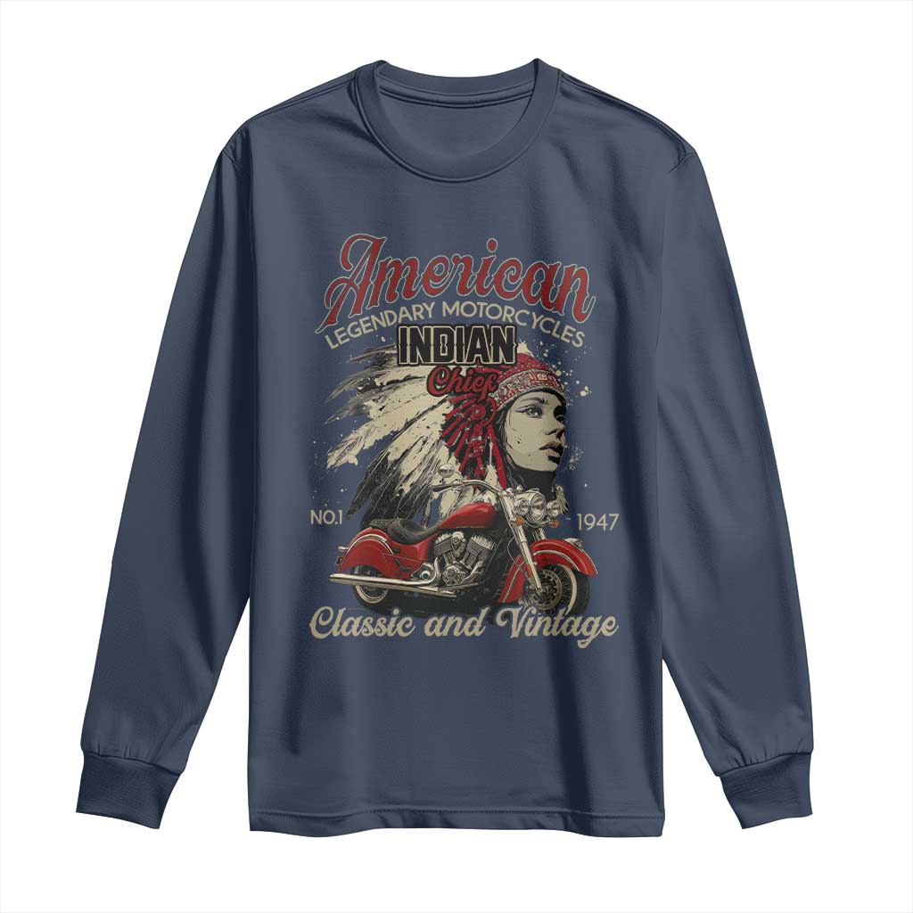 American Legendary Motorcycle Indian Chief Long Sleeve Shirt Classic And Vintage Bikers - Wonder Print Shop
