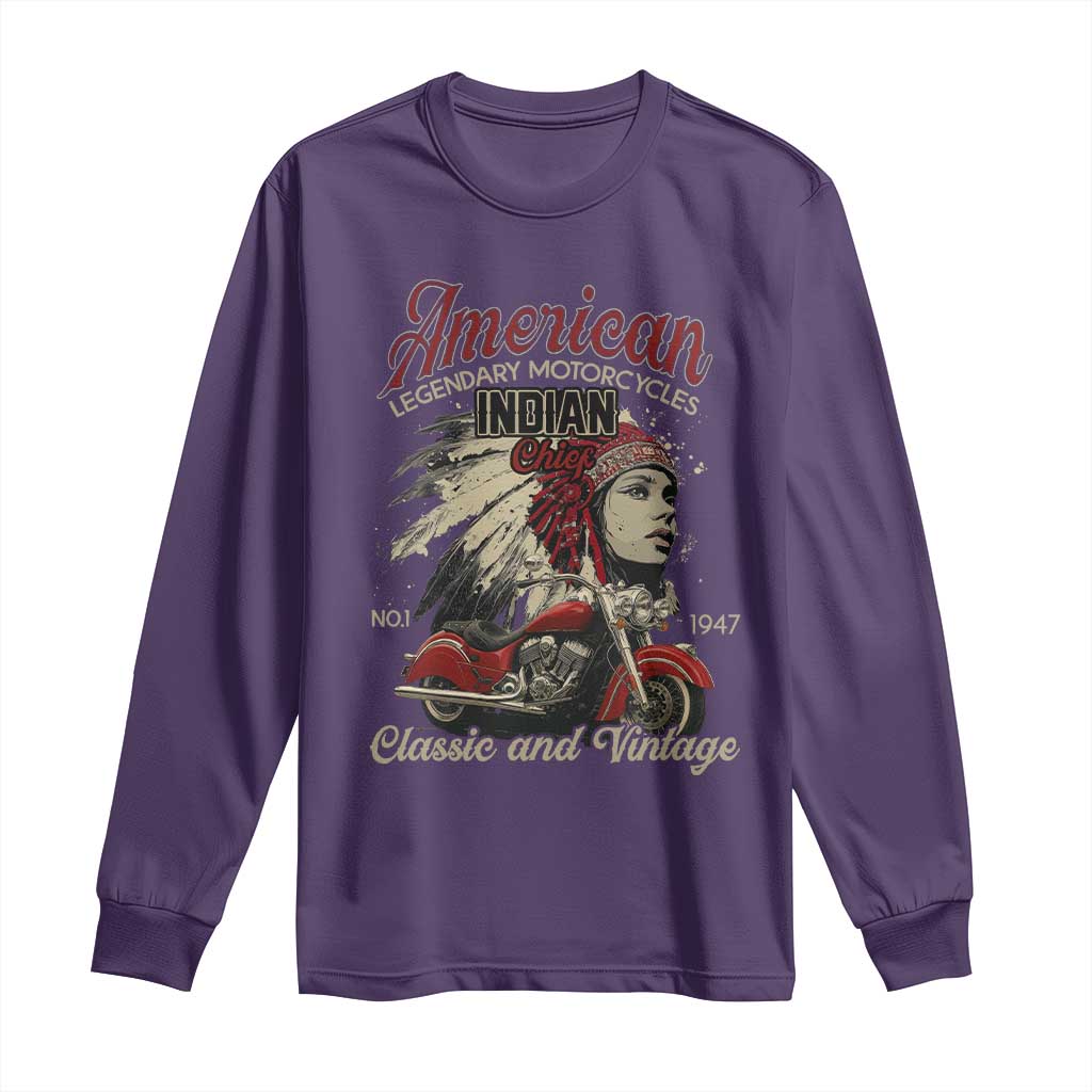 American Legendary Motorcycle Indian Chief Long Sleeve Shirt Classic And Vintage Bikers - Wonder Print Shop