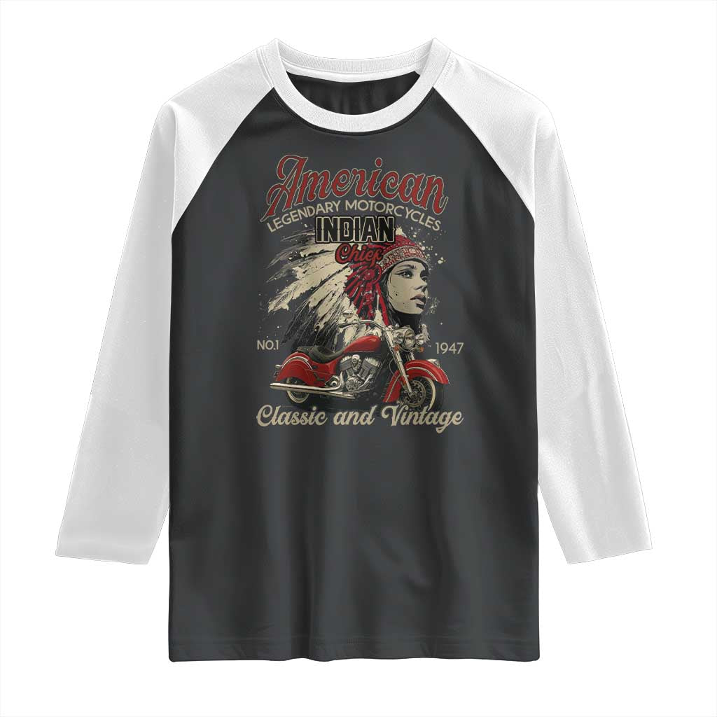 American Legendary Motorcycle Indian Chief Raglan Shirt Classic And Vintage Bikers - Wonder Print Shop