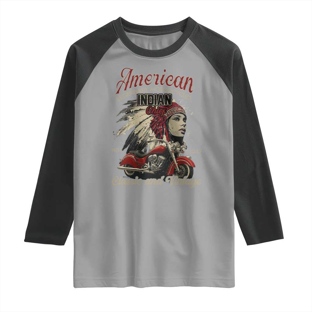 American Legendary Motorcycle Indian Chief Raglan Shirt Classic And Vintage Bikers - Wonder Print Shop