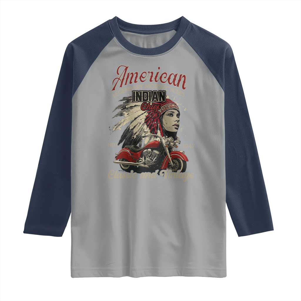 American Legendary Motorcycle Indian Chief Raglan Shirt Classic And Vintage Bikers - Wonder Print Shop