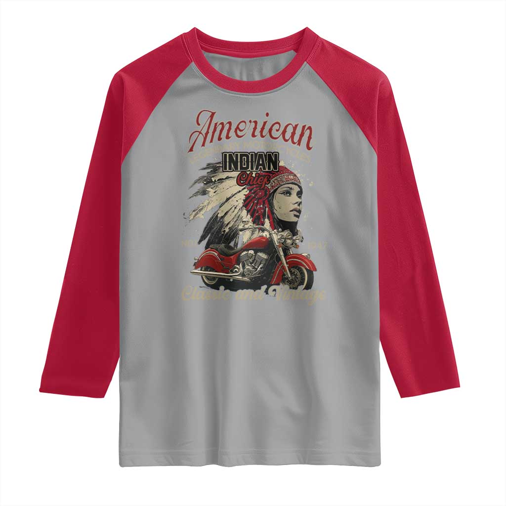 American Legendary Motorcycle Indian Chief Raglan Shirt Classic And Vintage Bikers - Wonder Print Shop
